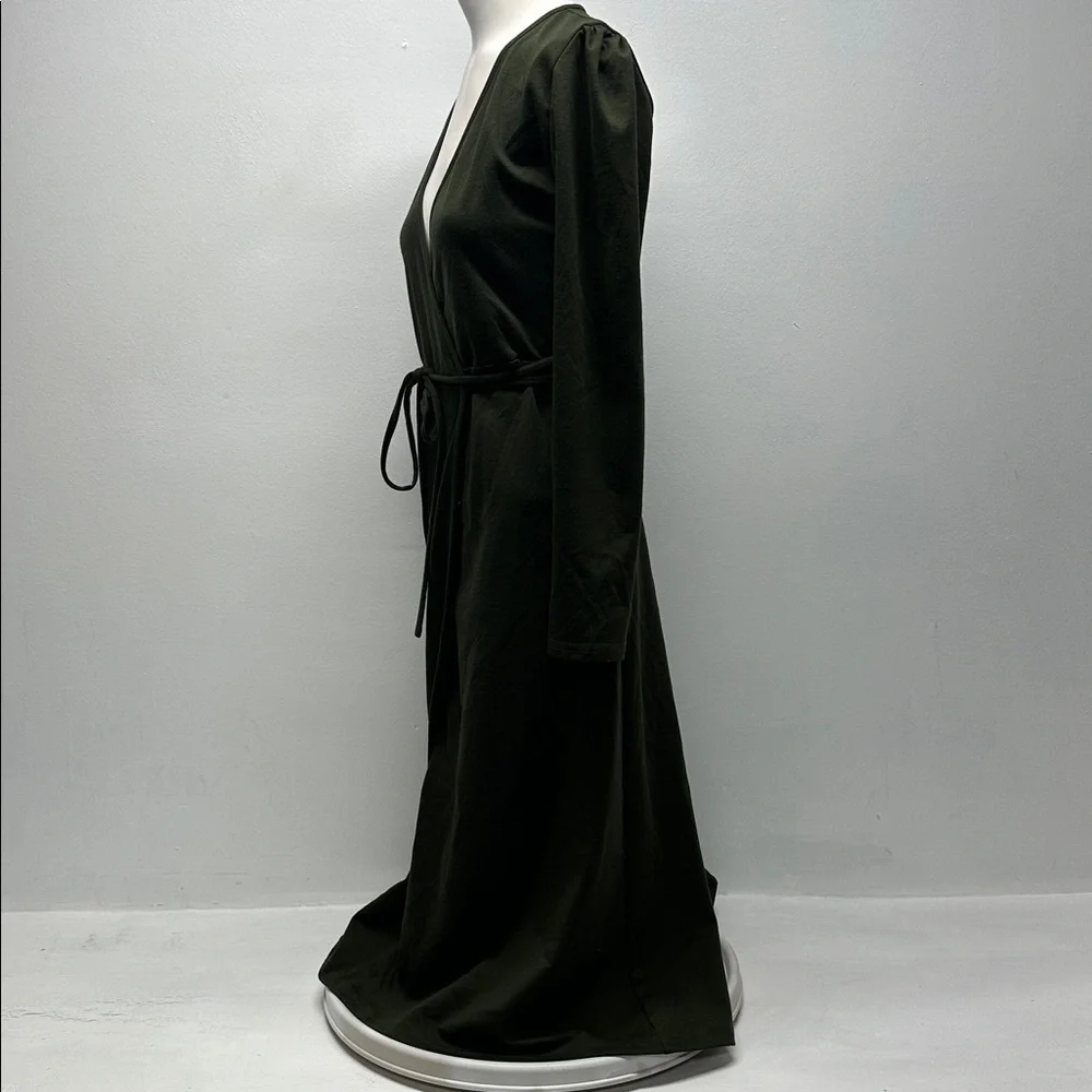 Emerson Fry Ballet Wrap Dress Adjustable Tie Waist Puff Sleeve Olive Green XS